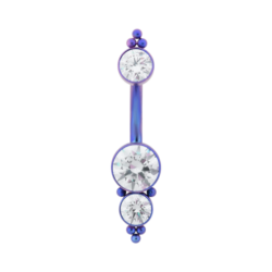 navel ber in taitanium with clear gems, two in a line at the bottom with small titanium beading accents