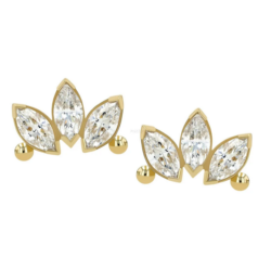 Marquise fan with beaded accent - 18k Gold