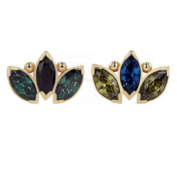 Threaded Marquise Fan with two beads - 18k Gold